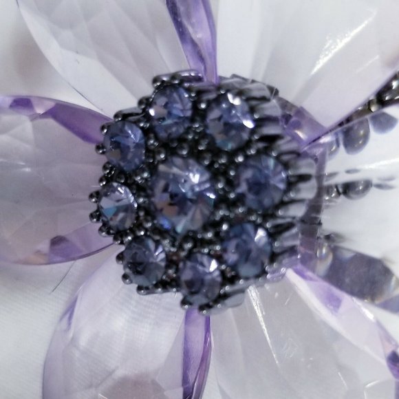 Extra Large Womens Purple Teardrop Crystal Flower Stretch Fashion Cocktail Ring - Picture 6 of 12